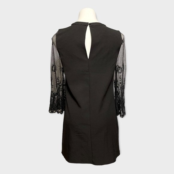 Lulu's Small Once Upon A Midnight Black Crewneck Long Mesh Sleeve Cocktail Dre… - Picture 4 of 6